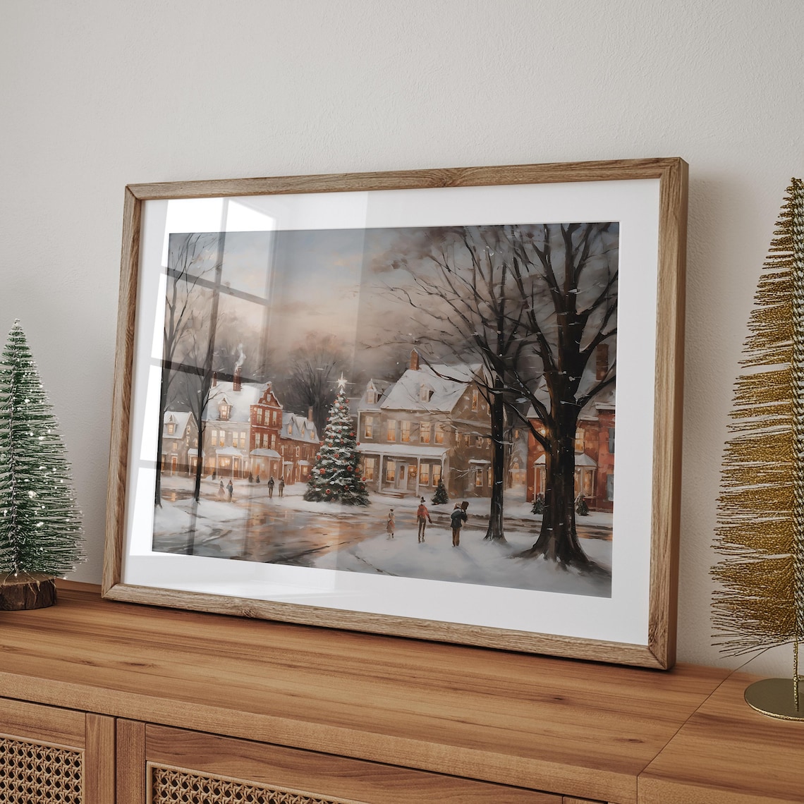 Christmas Village Art Print, Winter Holiday Scene
