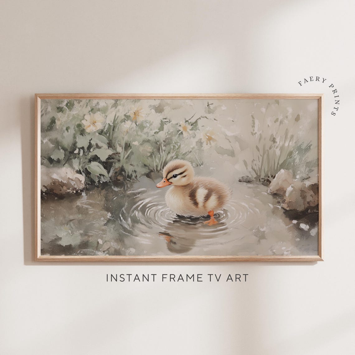 Spring Duckling Watercolor Pond Easter Frame TV Nursery Art Poster