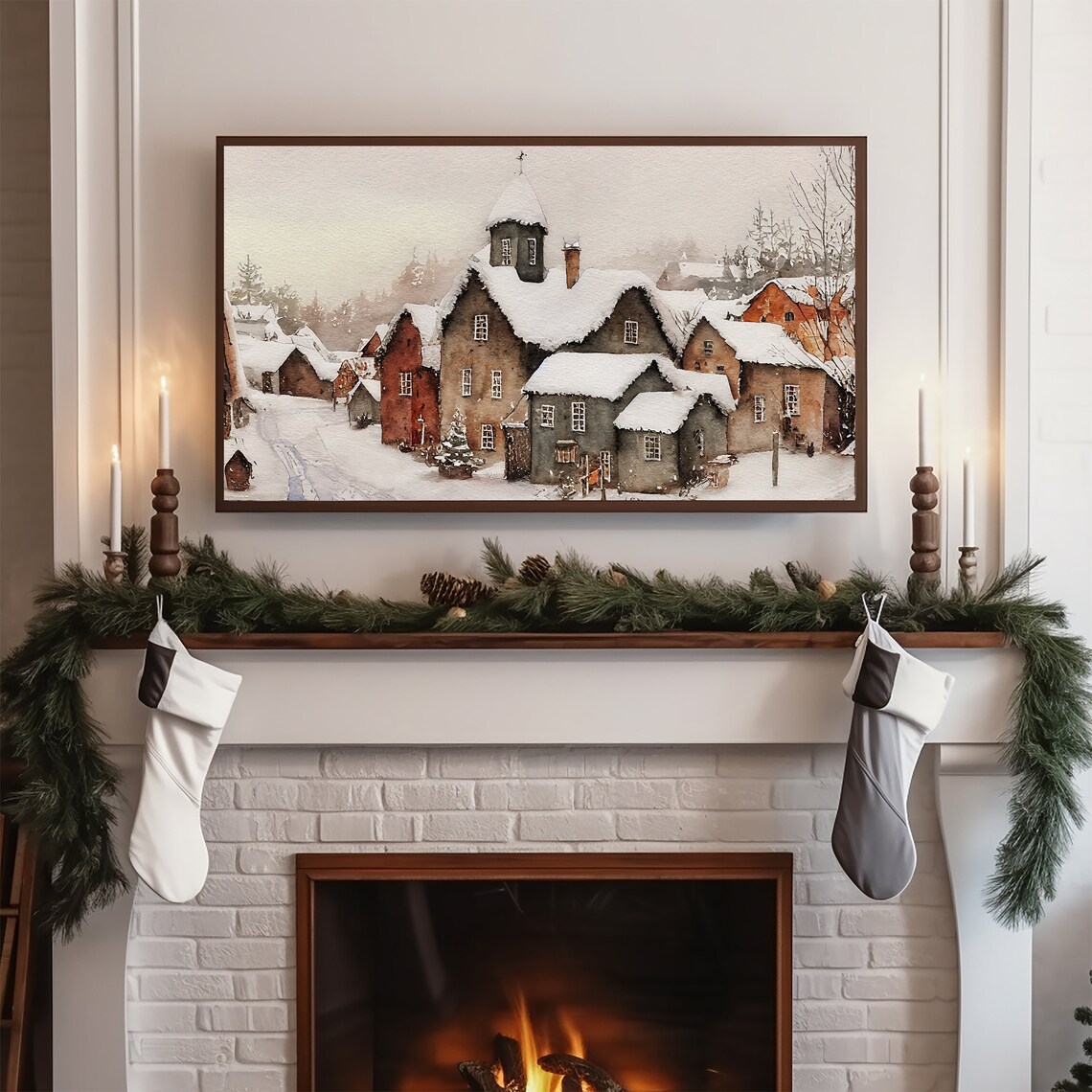 Winter Snowy Village Vintage Christmas Travel Poster - Image 2