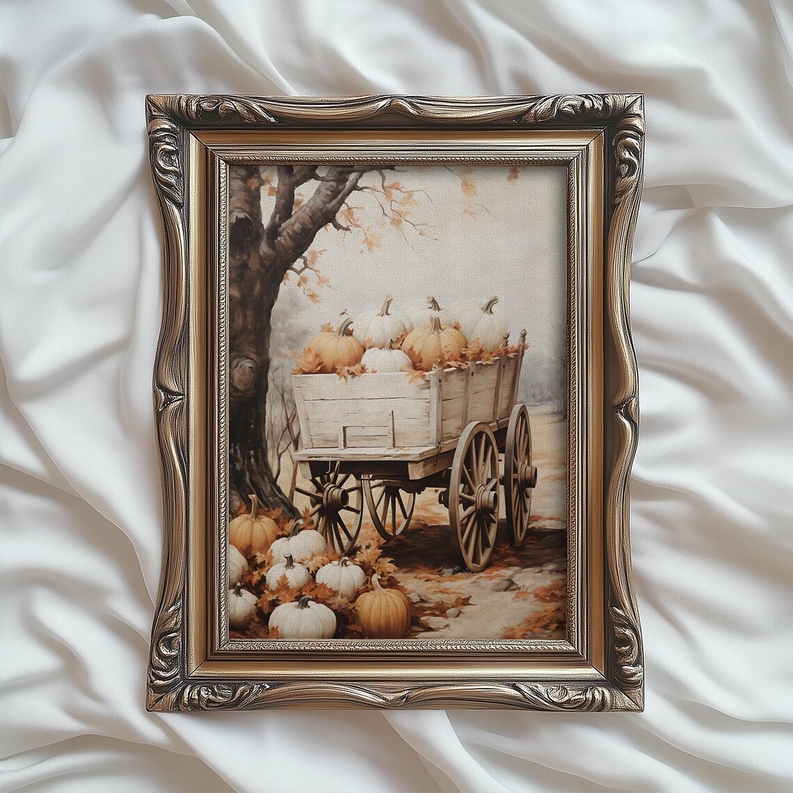 Vintage Autumn Pumpkins In A Wagon Art Print