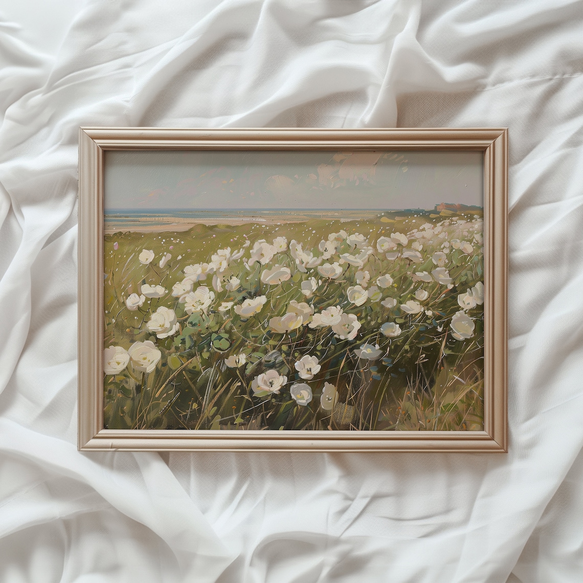 Wildflower Landscape Coastal Painting, Countryside Print