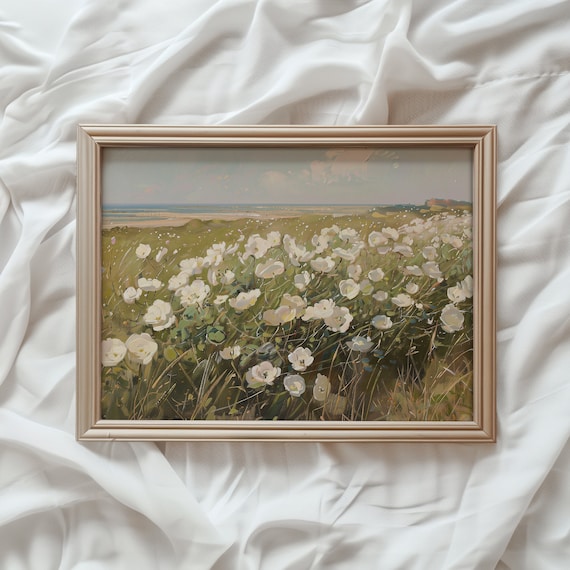 Wildflower Landscape Coastal Painting, Countryside Print