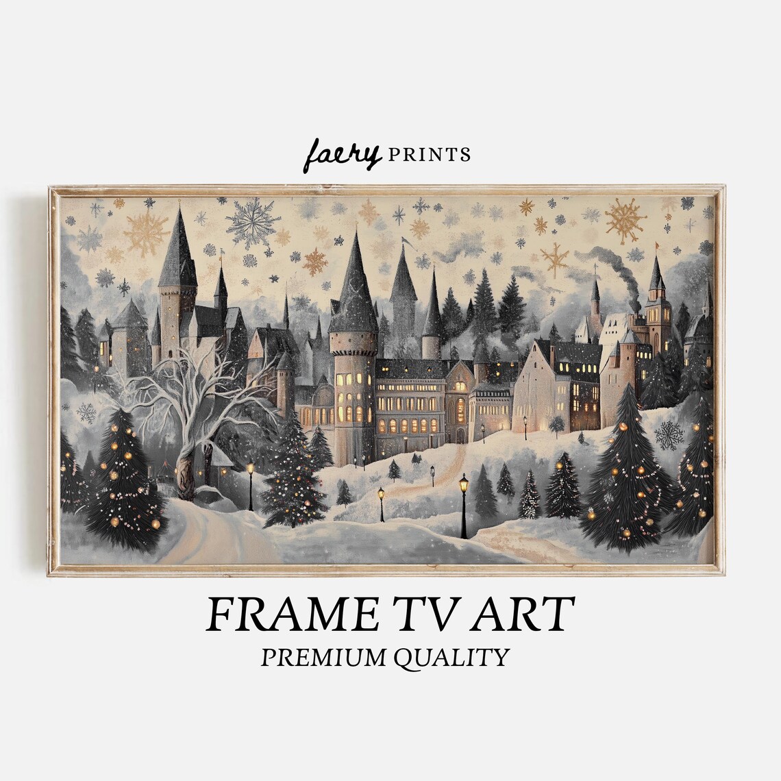 Snowy Christmas Castle With Twinkling Lights Holiday Village Poster