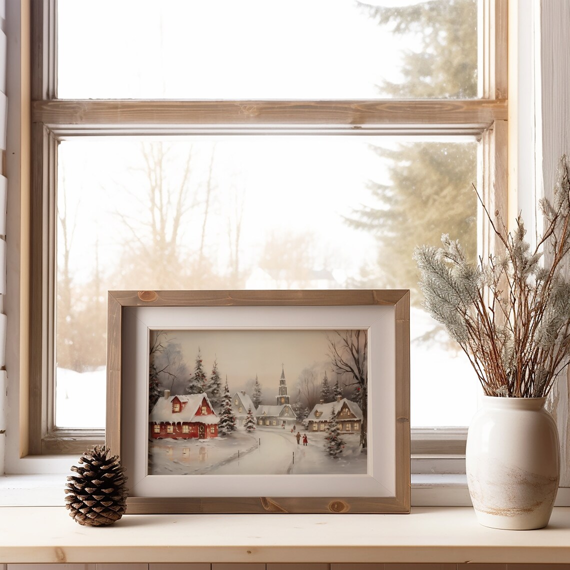 Winter Village Watercolor Christmas Wall Art Print - Image 4