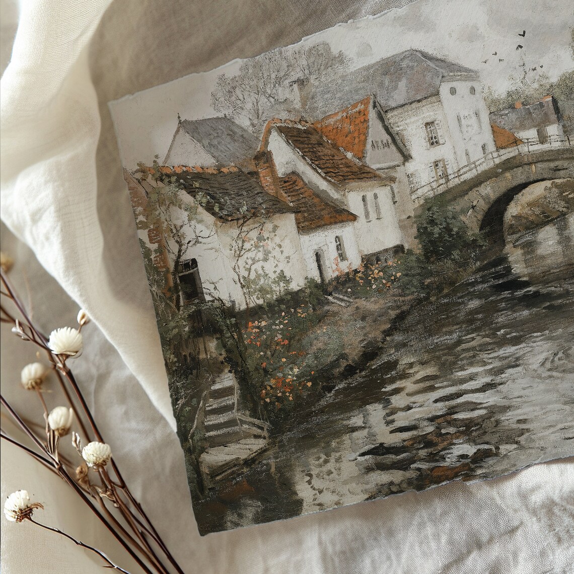 European Village Vintage Art Print, Rustic Decor - Image 4