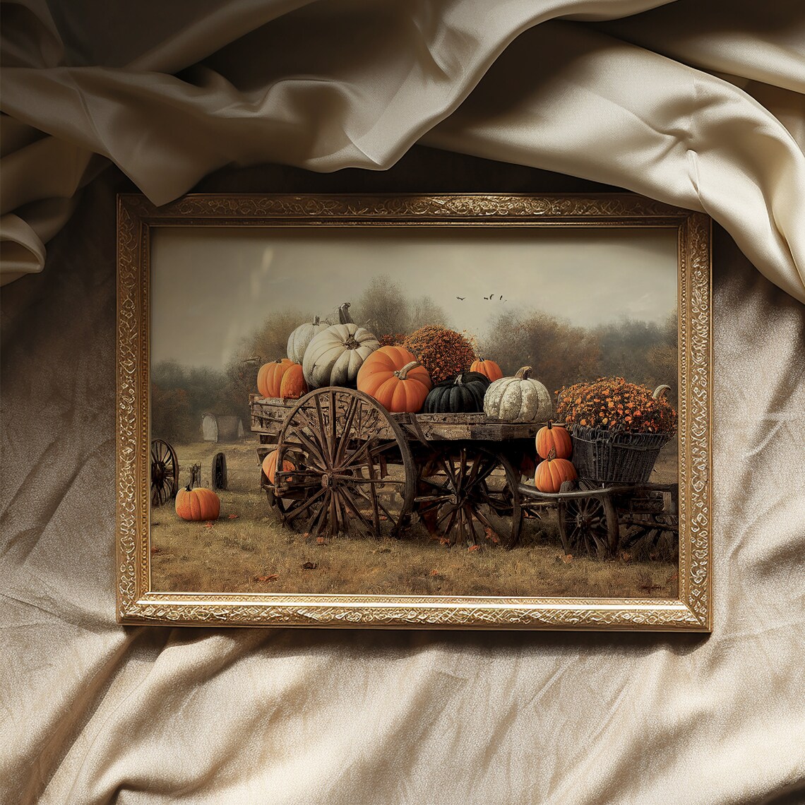 Pumpkin Wagon Art Print, Autumn Landscape Farmhouse - Image 3