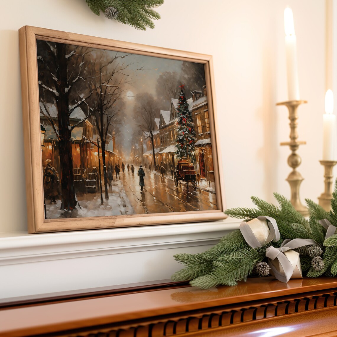 Christmas Town Art Print, Holiday Village Scene - Image 2