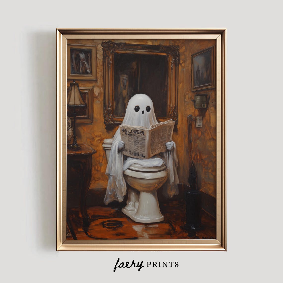 Ghost Bathroom Print Funny Halloween Decor Halloween Wall Art Cute Ghost Poster Ghost On Toilet 996