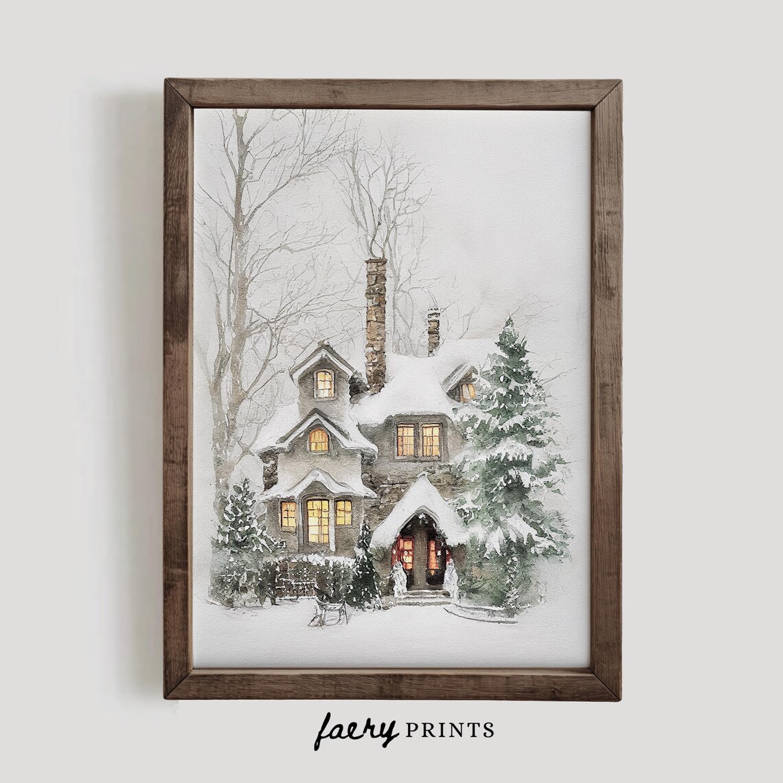 Winter Snowy White Watercolor Holiday Home Art Print - Image 2