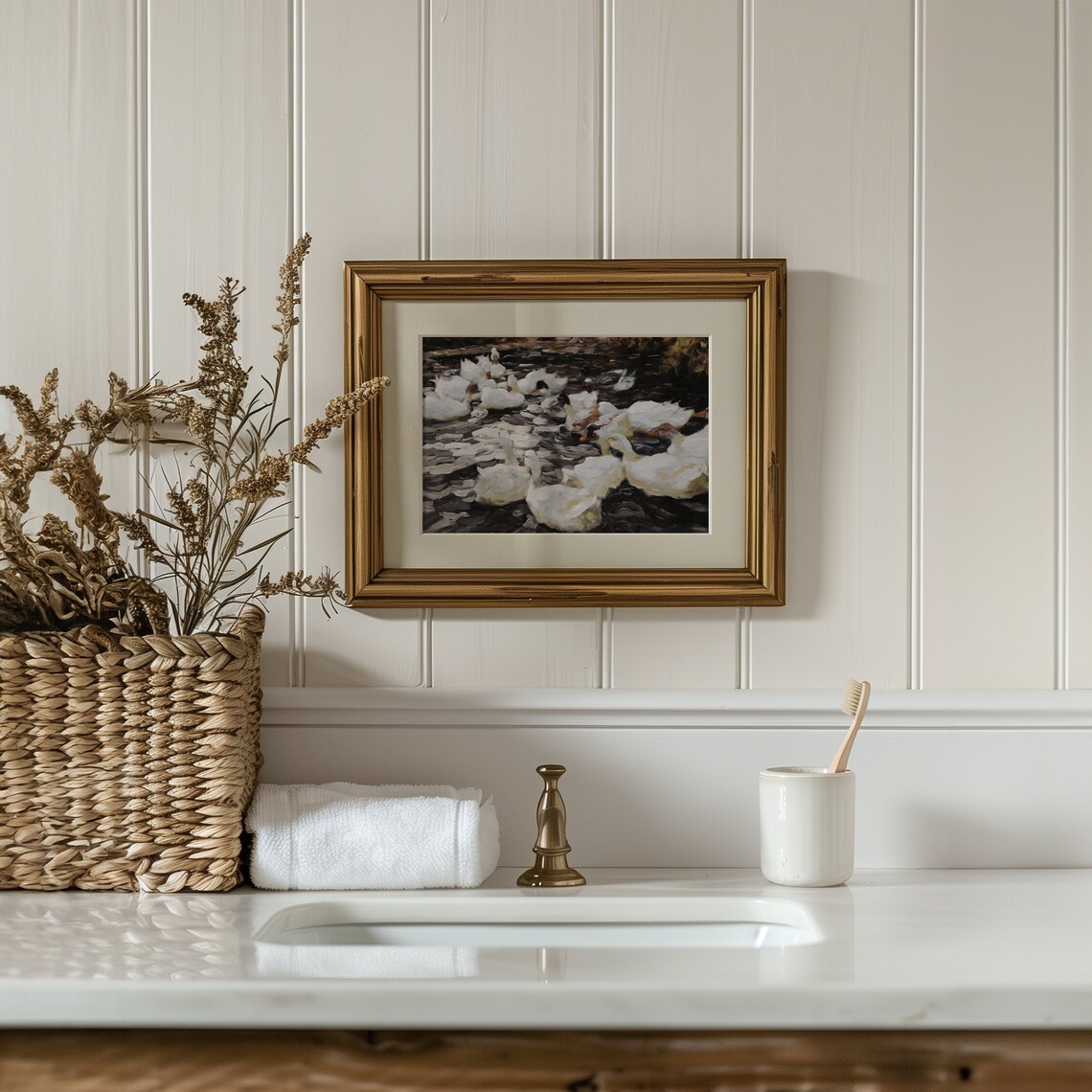 Ducks In A Pond Vintage Farmhouse Art Print - Image 4