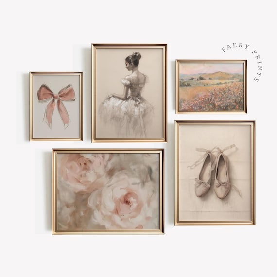 Ballerina Prints Set of 5, Pink Nursery Decor