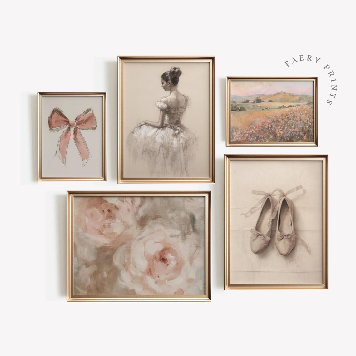 Ballerina Prints Set of 5, Pink Nursery Decor