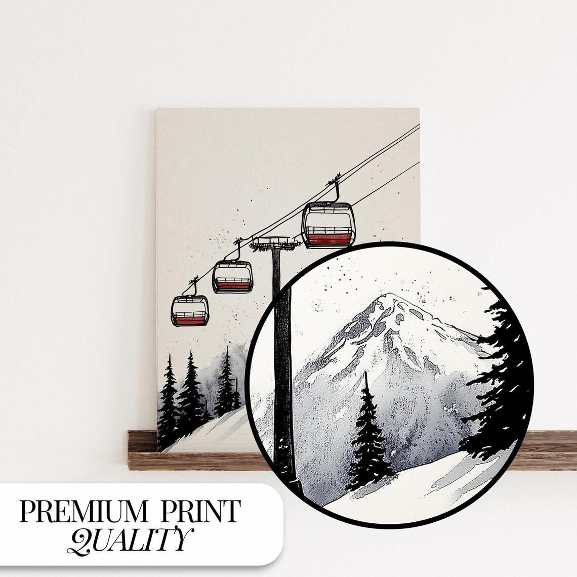 Ski Hill Neutral Winter Watercolor Art Print - Image 3