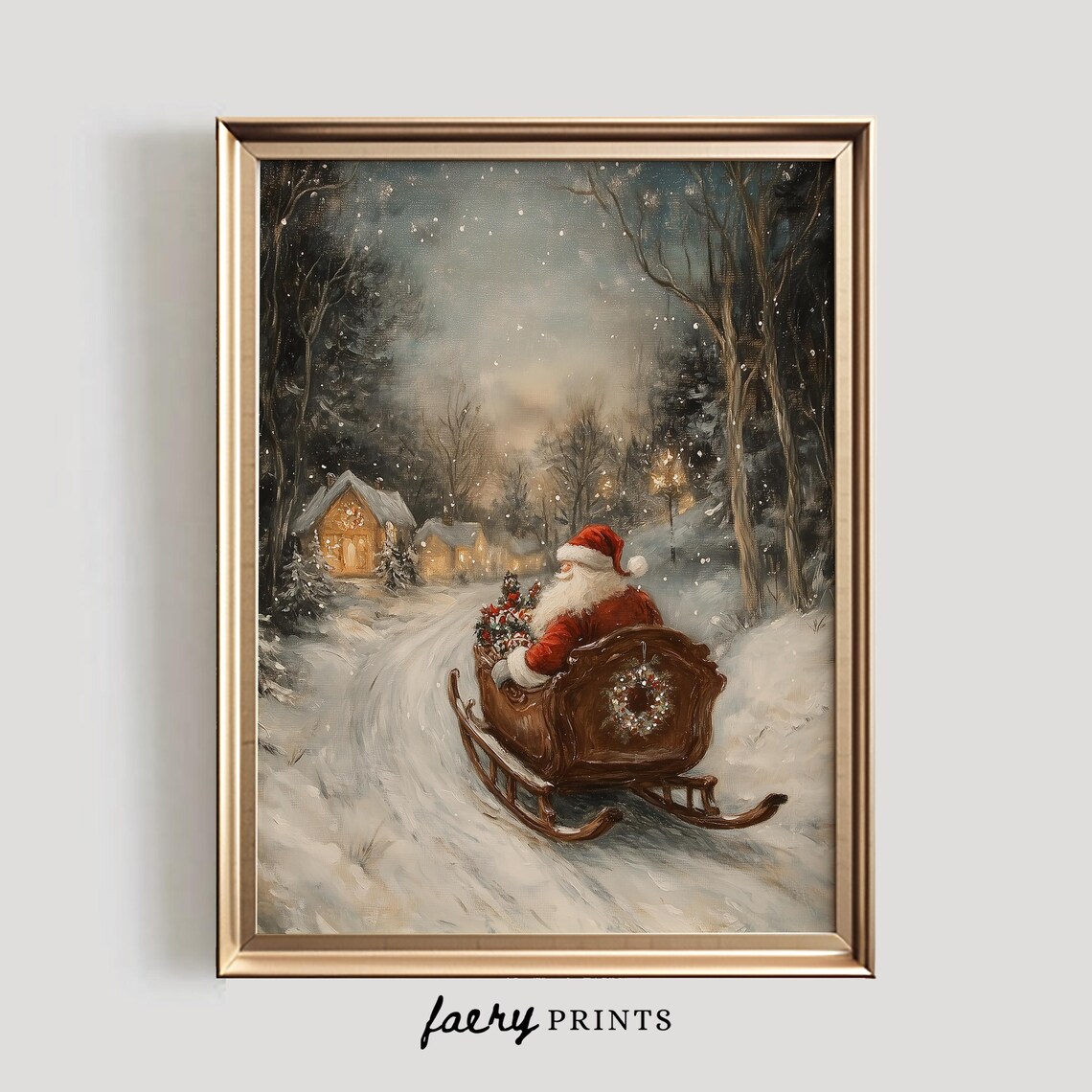 Santa In Sleigh Christmas Wall Art Print, Cozy Winter Decor - Image 5