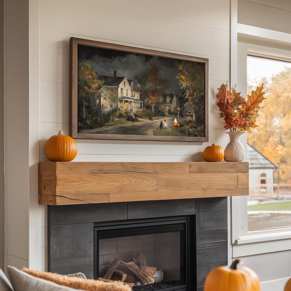 Halloween Night Trick Or Treating Street Scene With Pumpkins Poster - Image 4