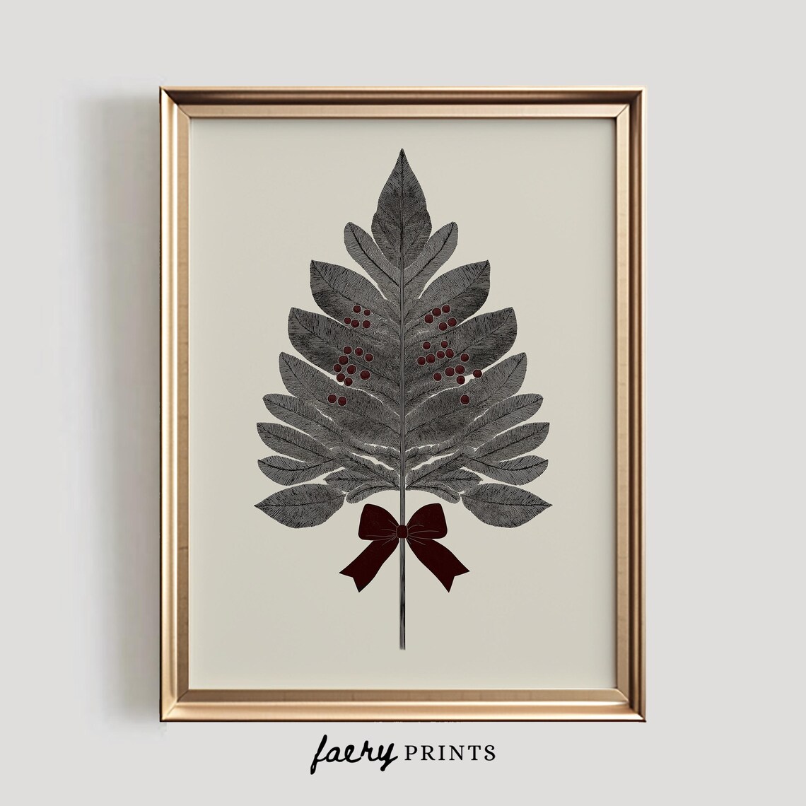 Rustic Holiday Foliage, Minimalist Festive Botanical Art Print