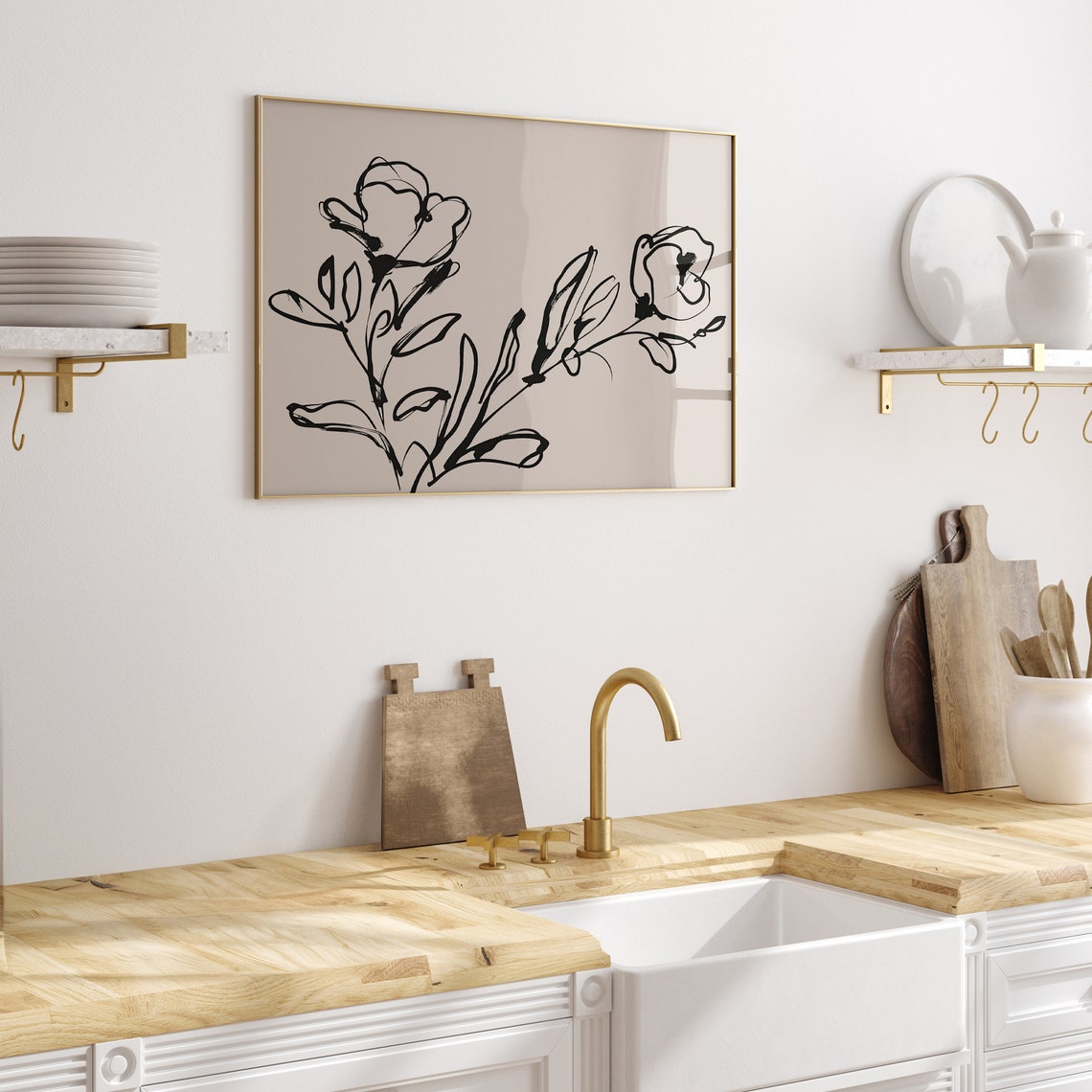 Minimalist Black Ink Flower Line Drawing Modern Neutral Art Poster - Image 5