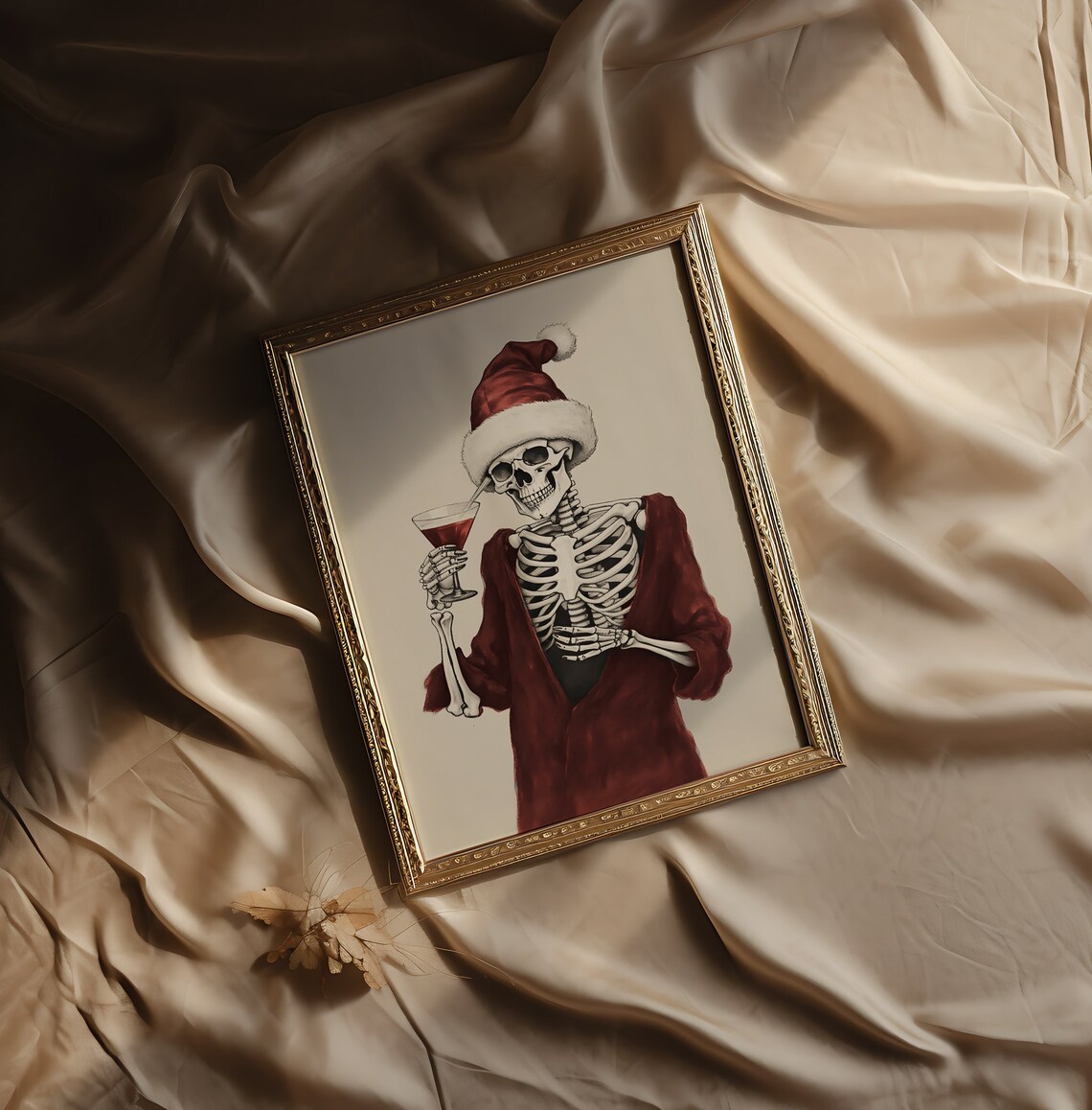 Santa Hat Skeleton Sipping Cocktail Funny Christmas Party Poster - Image 4