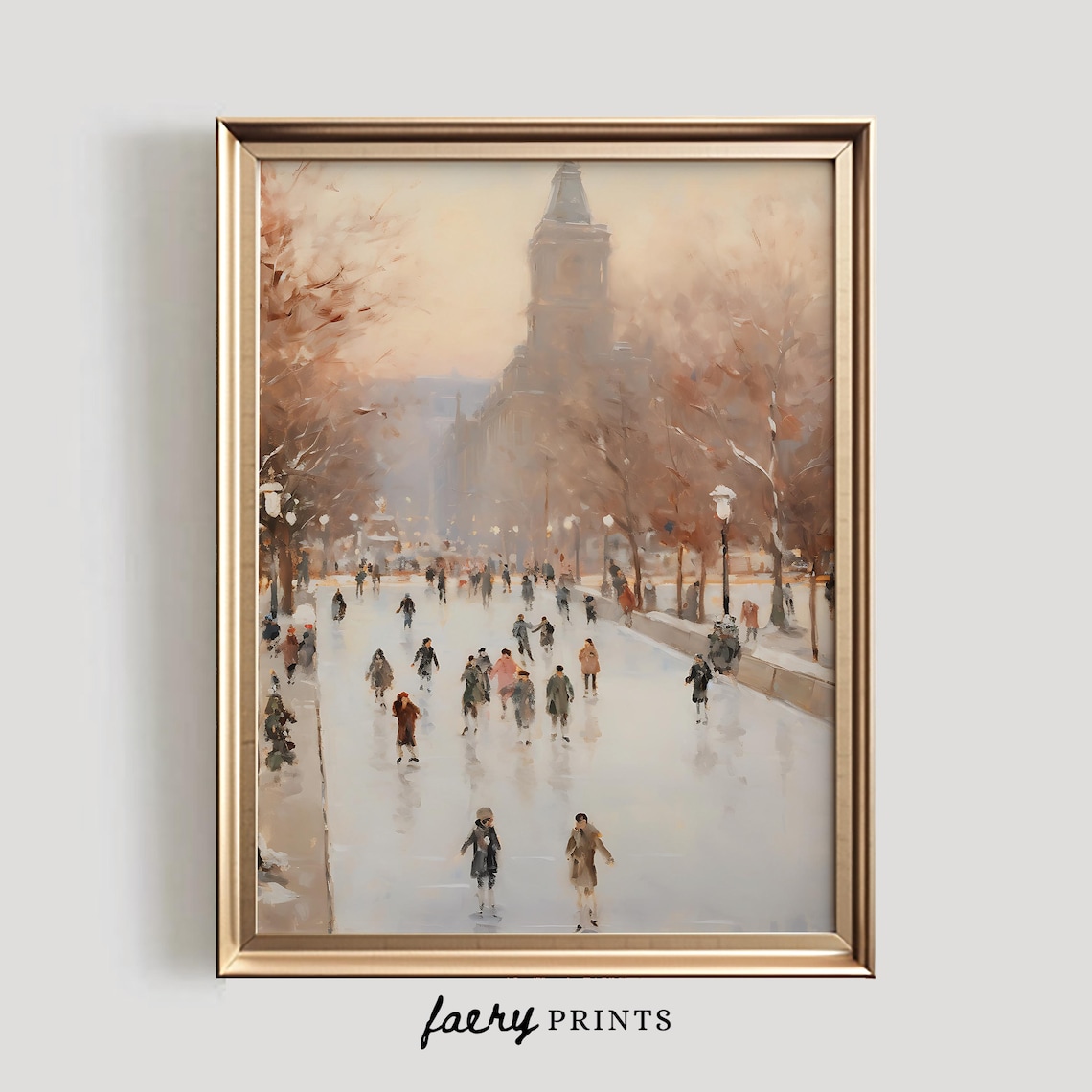 Ice Skating Vintage New York Winter Art Print