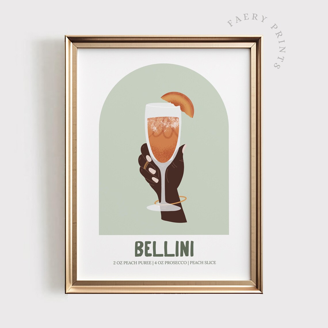 Bellini Cocktail Recipe Retro Bar Cart Mid Century Peach Poster