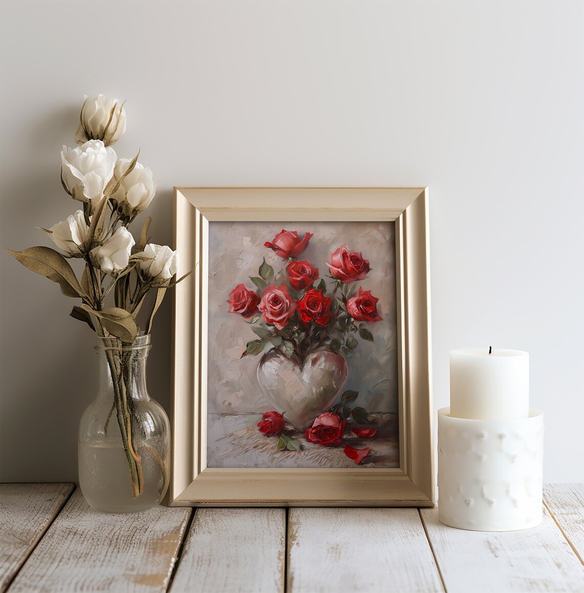 Red Roses Heart Shaped Vase Wall Art Print - Image 2