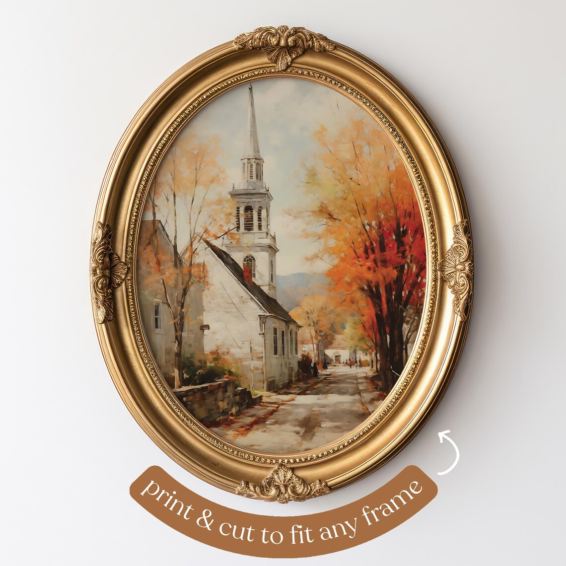 Autumn Town Vintage Fall Art Print, Old Church - Image 4
