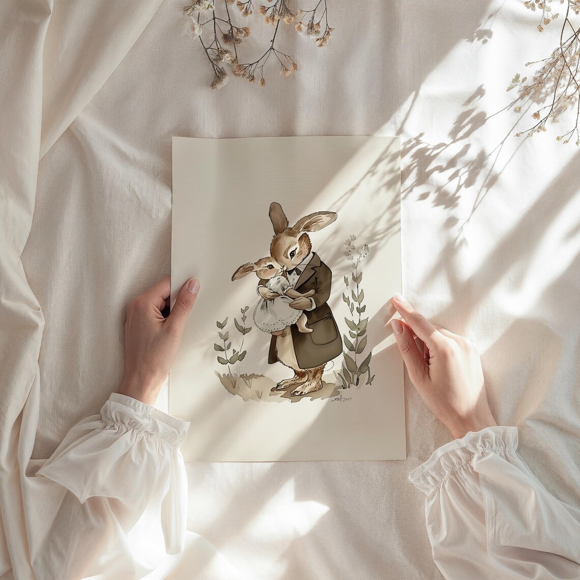 Rabbit Dad Vintage Neutral Nursery Art Print - Image 2