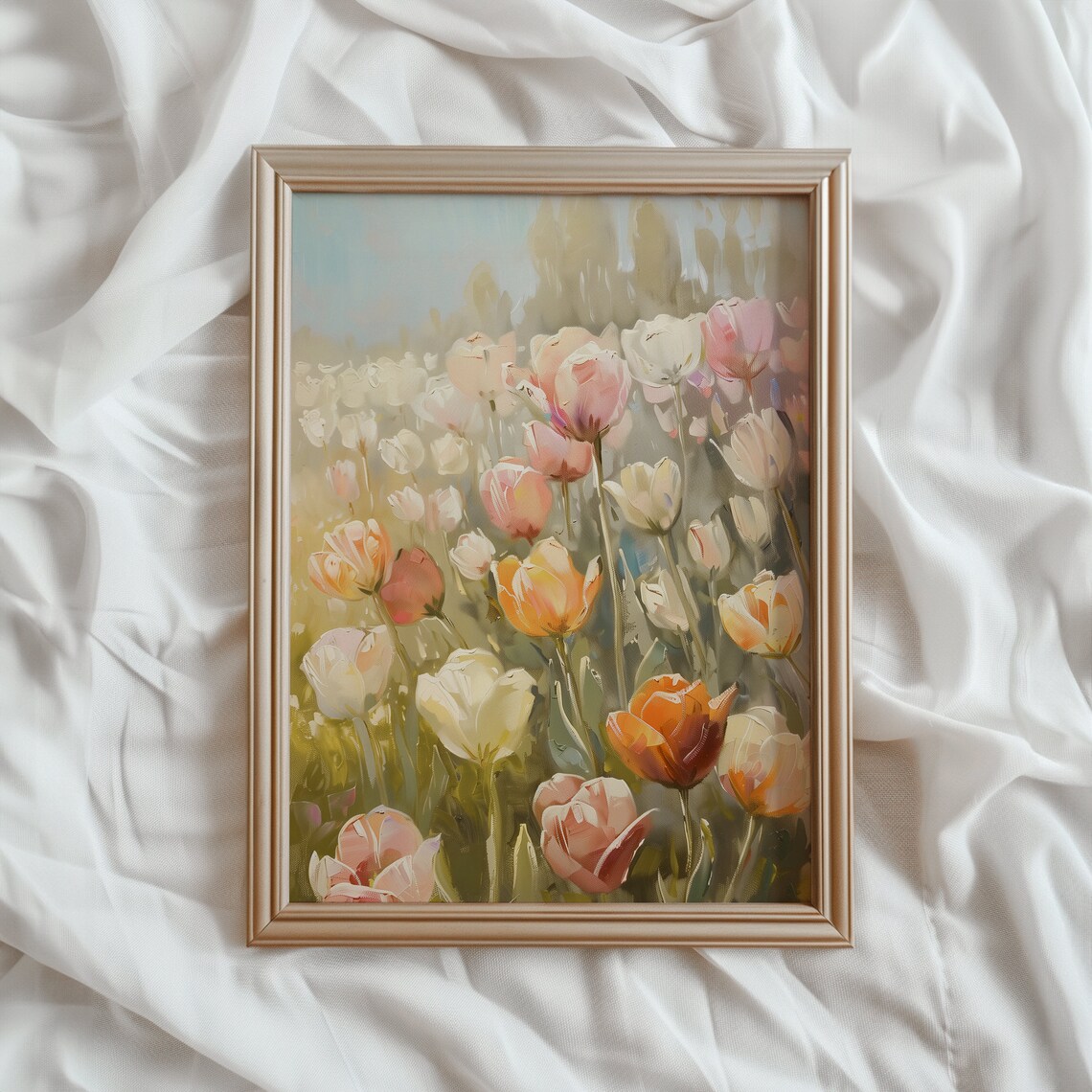 Tulip Landscape Painting, Colorful Floral Spring Print