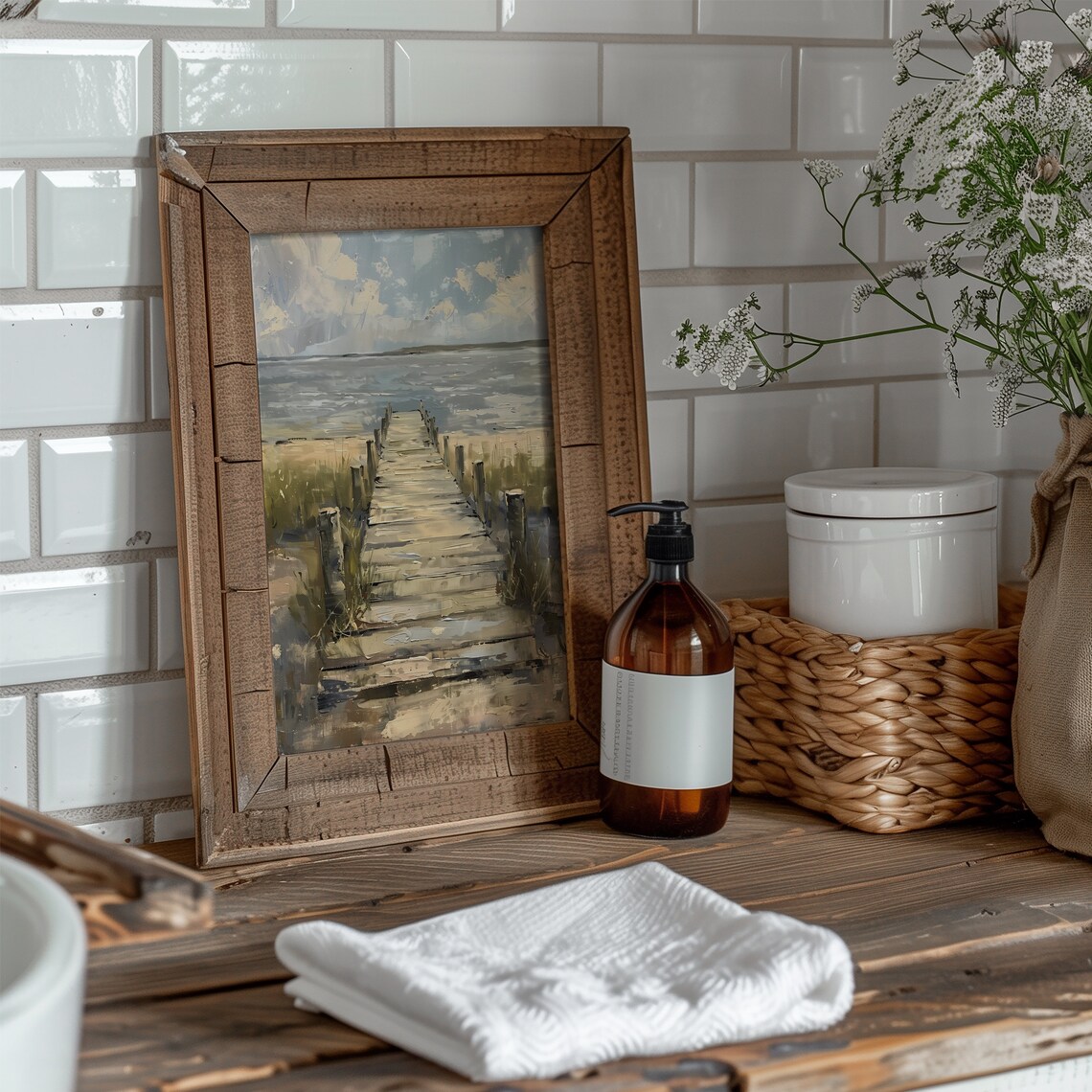 Summer Lake Dock Vintage Art Print, Rustic Cottage - Image 3