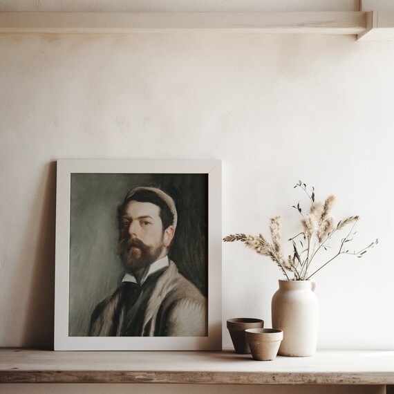 Bearded Man Classical Oil Portrait On Dark Background Vintage Art Poster