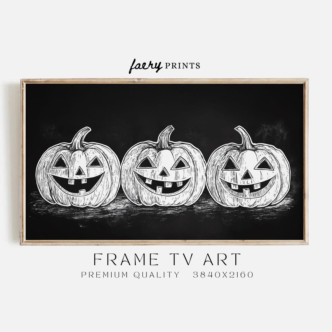 White Chalk Jack O Lanterns on Black Background Halloween Poster