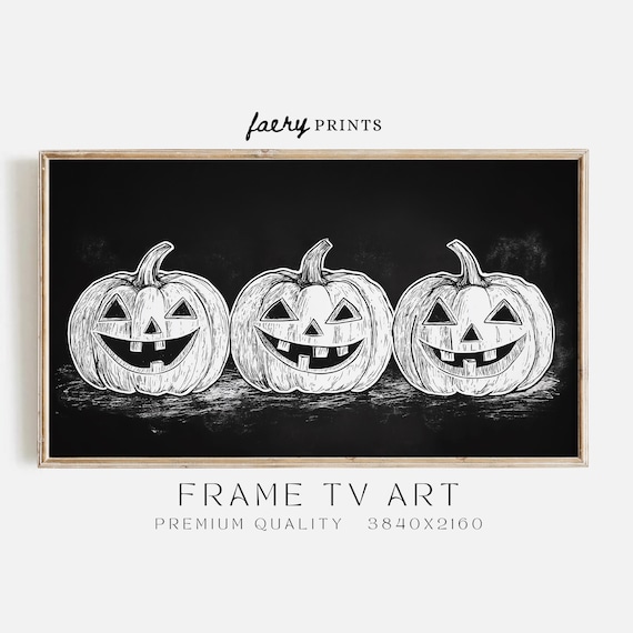 White Chalk Jack O Lanterns on Black Background Halloween Poster