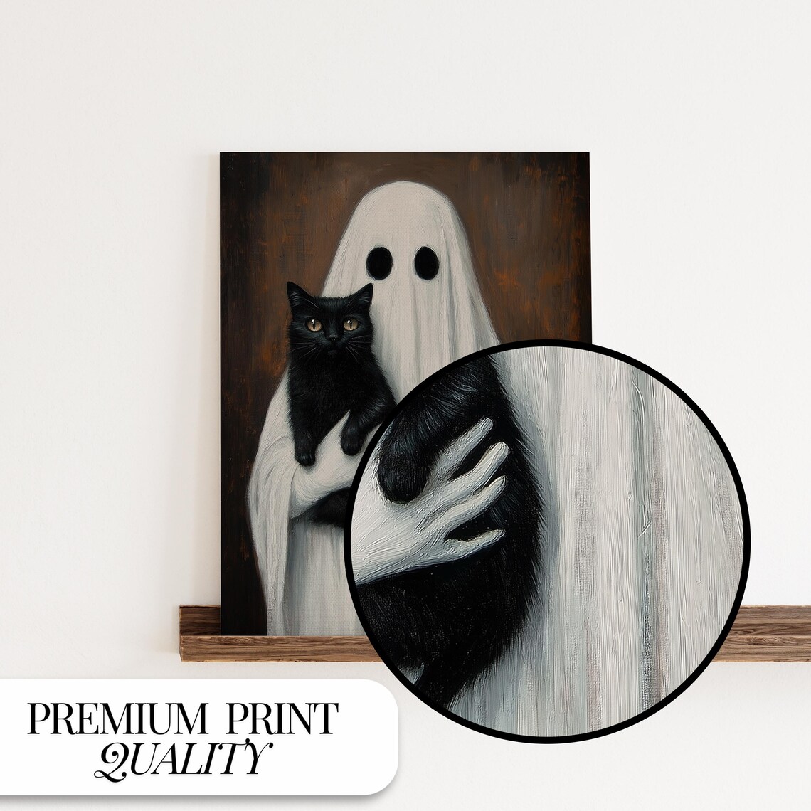 Ghost Halloween Decor, Portrait Of Ghost Black Cat - Image 3