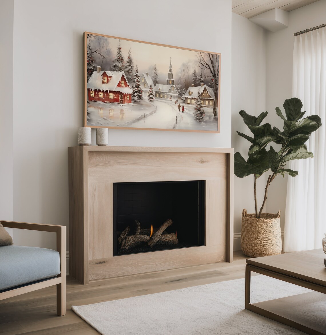 Winter Village Christmas Art Print, Cozy Holiday Scene - Image 3