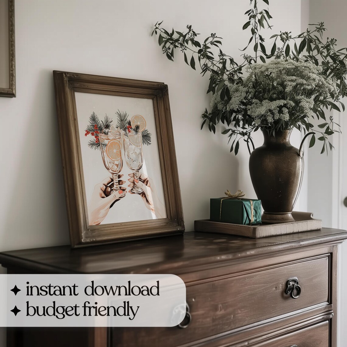 Holiday Cheers Festive Christmas Bar Cart Art Print - Image 5