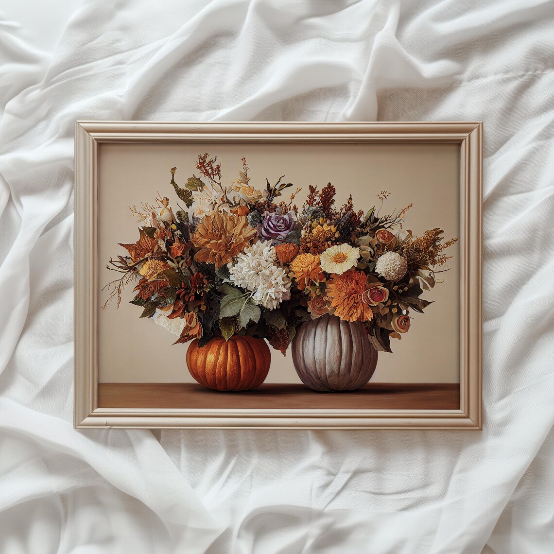 Pumpkin Floral Autumn Art Print, October Decor
