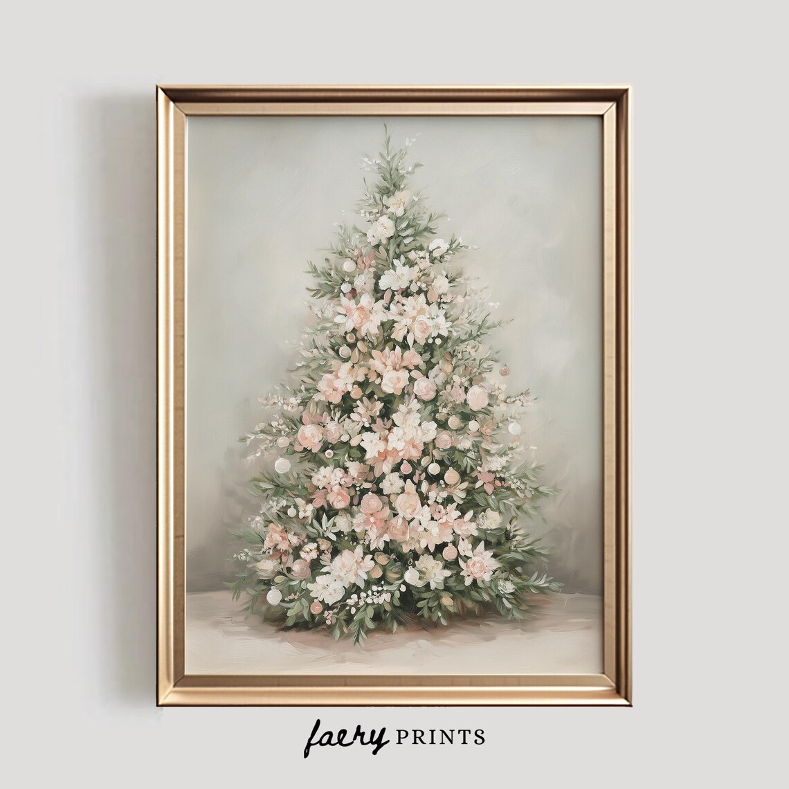 Floral Christmas Tree Print, Pastel Holiday Decor