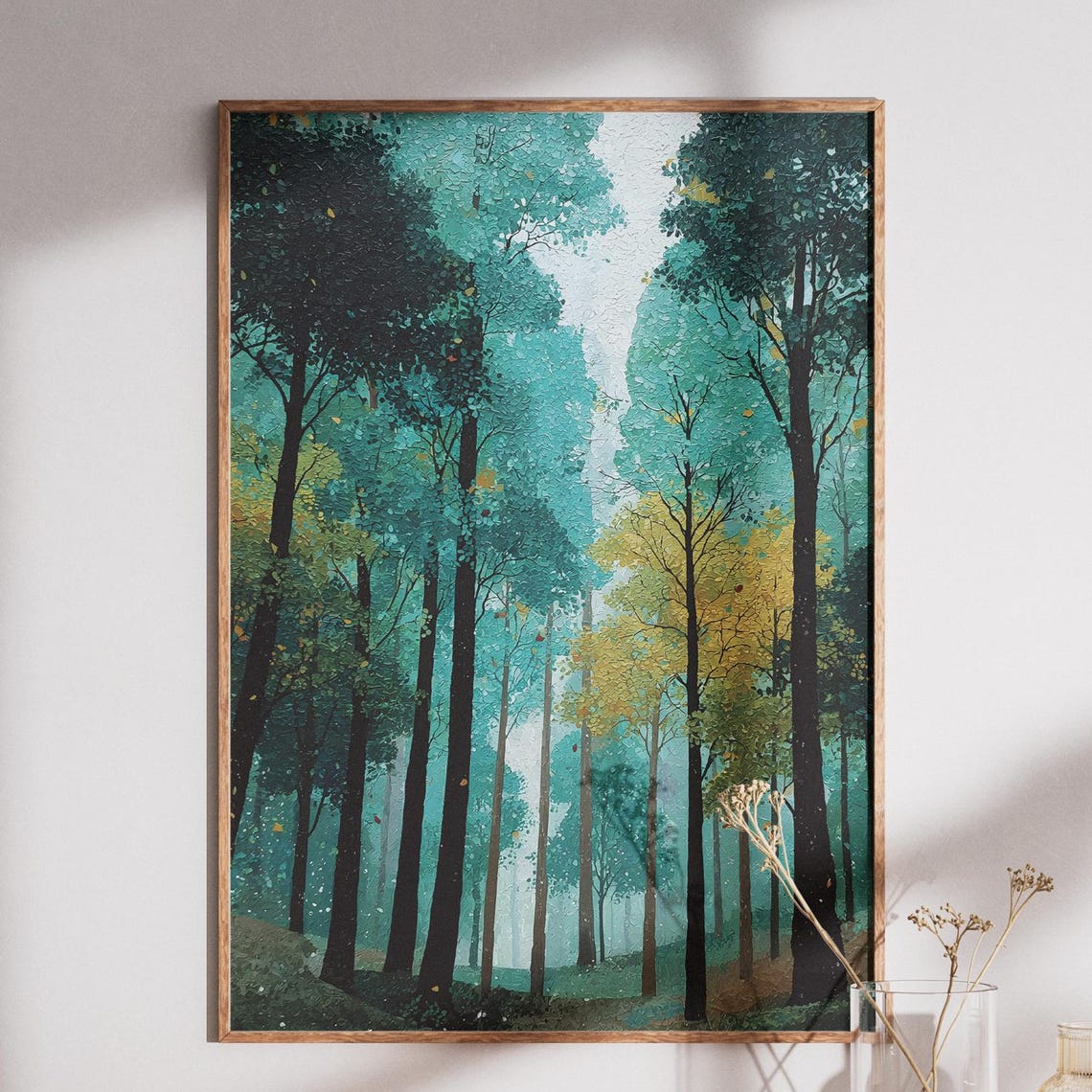 Misty Teal Forest Enchanted Woods Fantasy Landscape Art Print