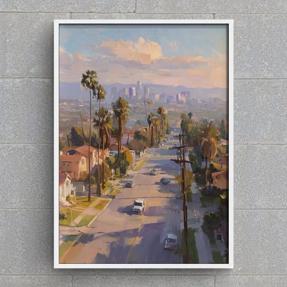 Los Angeles Travel Poster, Palm Trees Urban Landscape