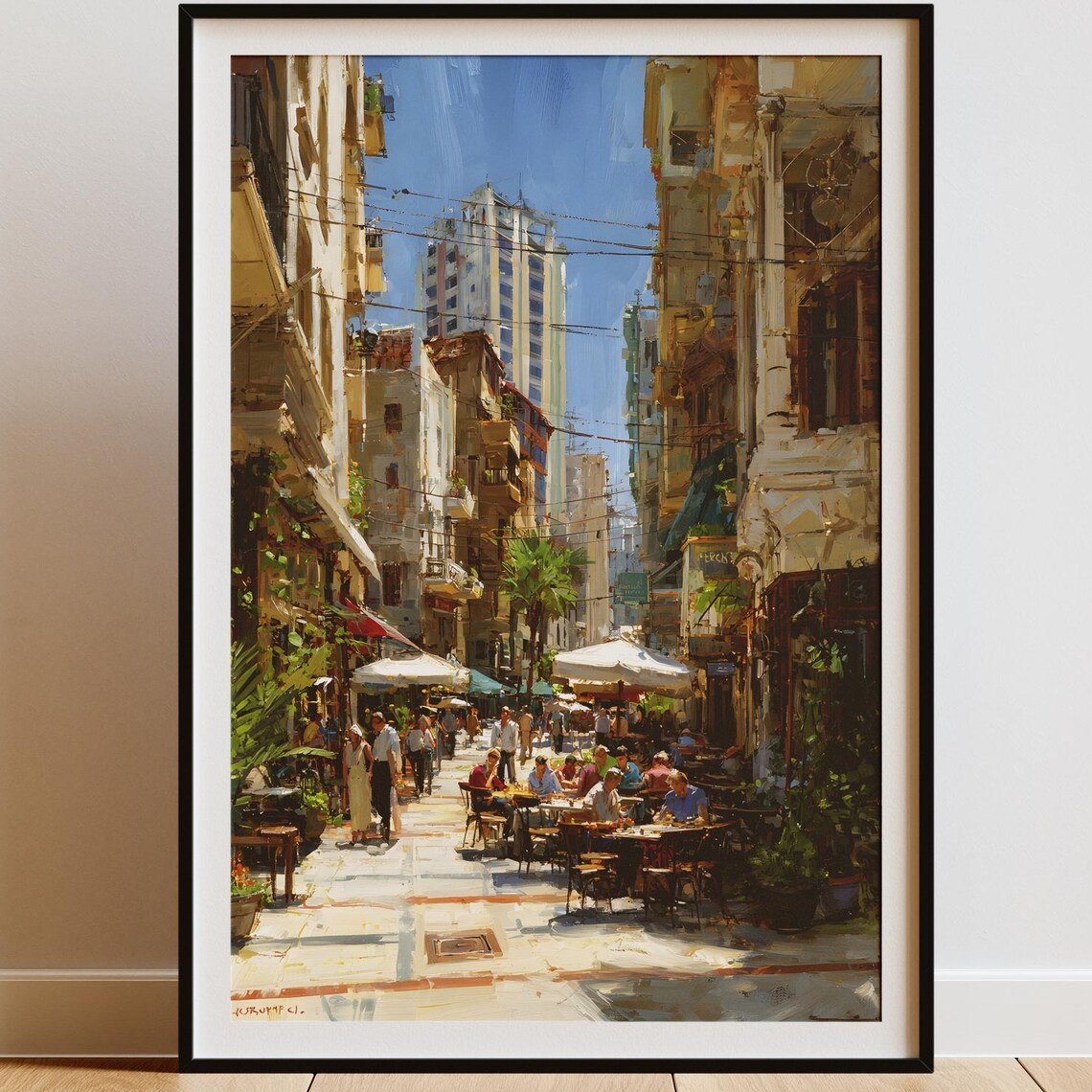 Beirut Street Cafe Sunny Day Urban Impressionist Scene Poster