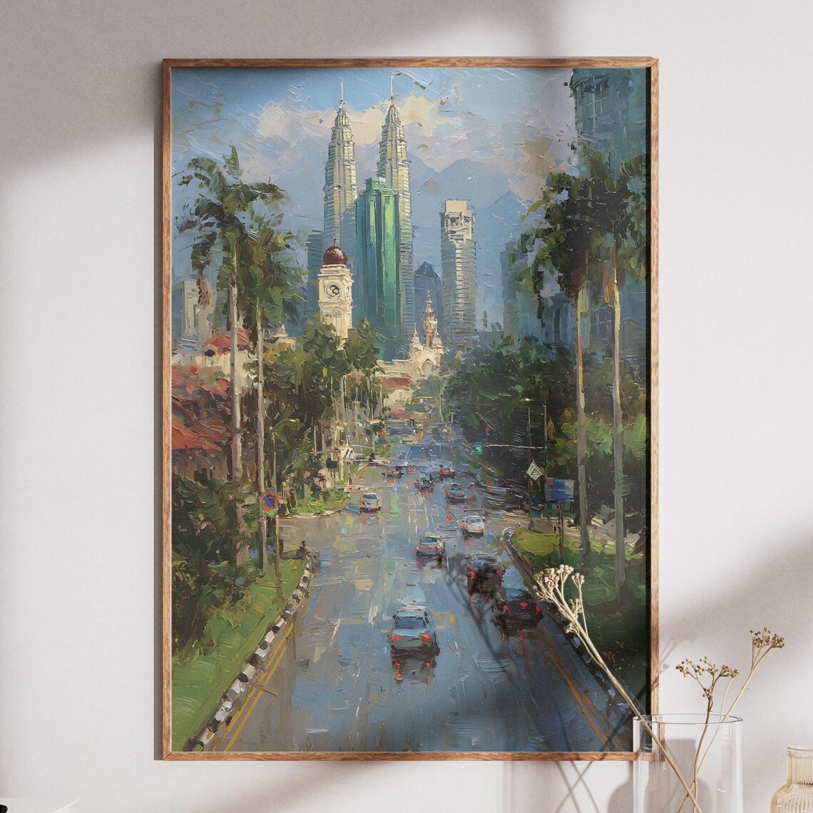 Kuala Lumpur Petronas Twin Towers Palm Street Oil Painting Print