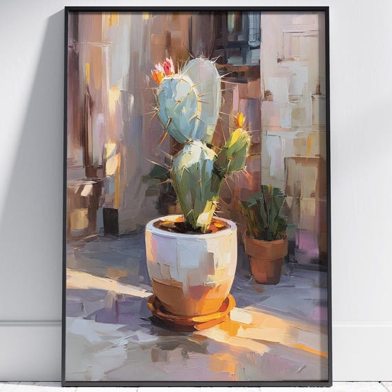 Potted Cactus Art Print Desert Decor Southwest Wall Illustration Boho Home Botanical Painting