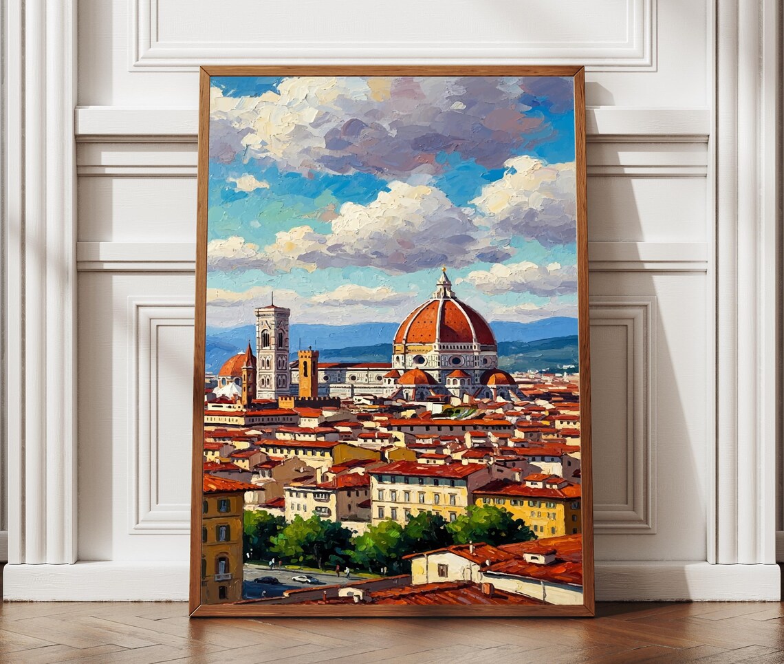 Florence Duomo Cathedral Cityscape Textured Oil Painting Italy Art Poster
