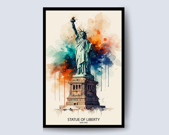 Statue Of Liberty Watercolor New York Harbor Splash Art Poster