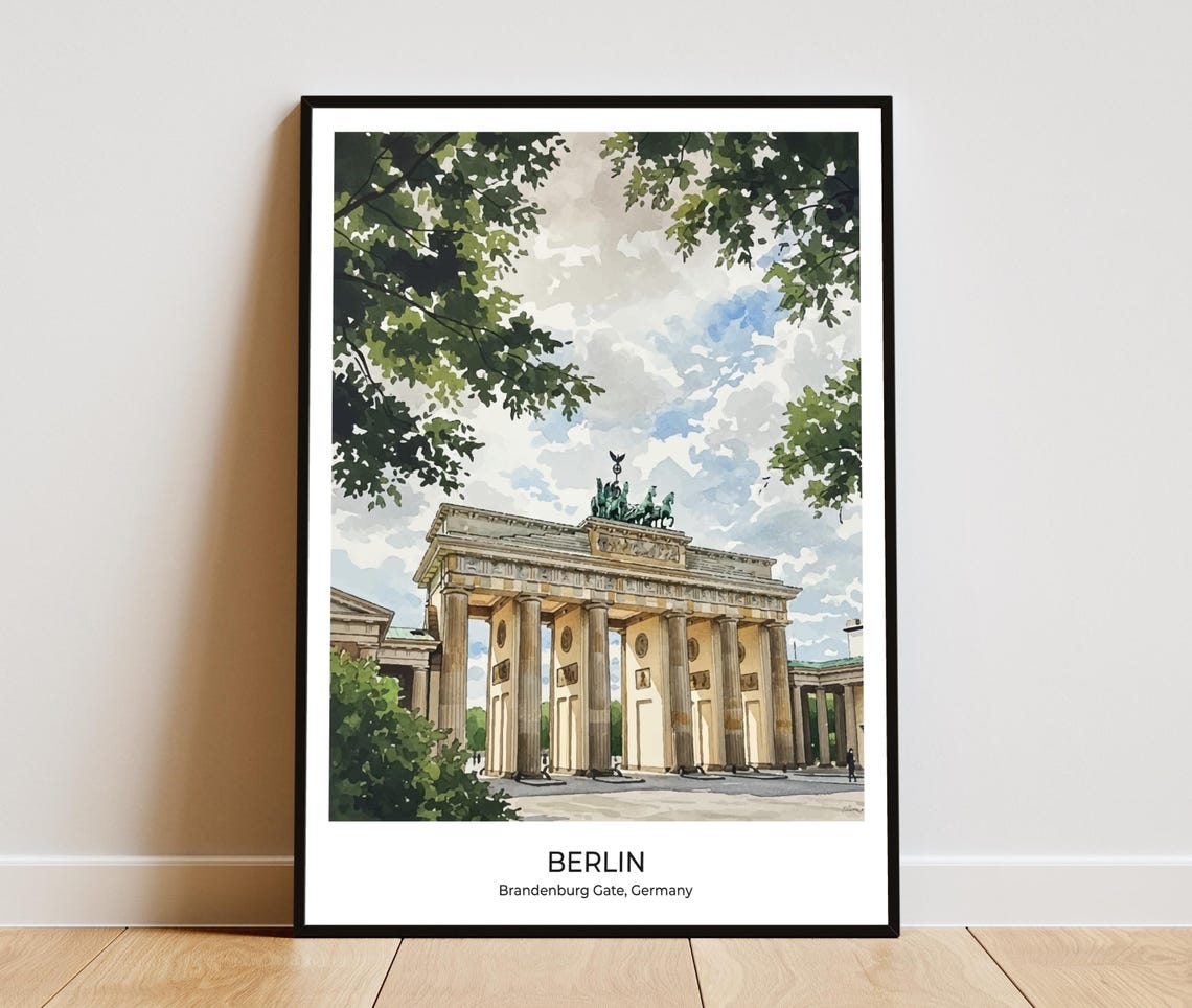 Berlin Brandenburg Gate Trees Watercolor Germany Travel Poster