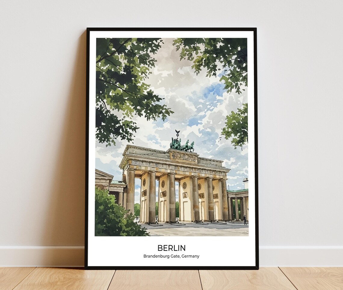 Brandenburg Gate Watercolor Print Wall Art Berlin Travel Poster Home Office