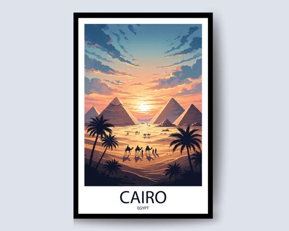 Cairo Travel Print Wall Art Egypt Pyramids Egyptian Painting Poster Middle East