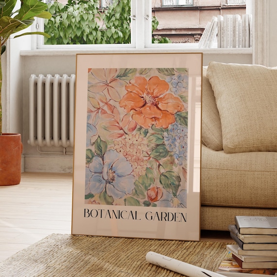 Botanical Garden Orange Hibiscus Watercolor Flower Garden Art Poster