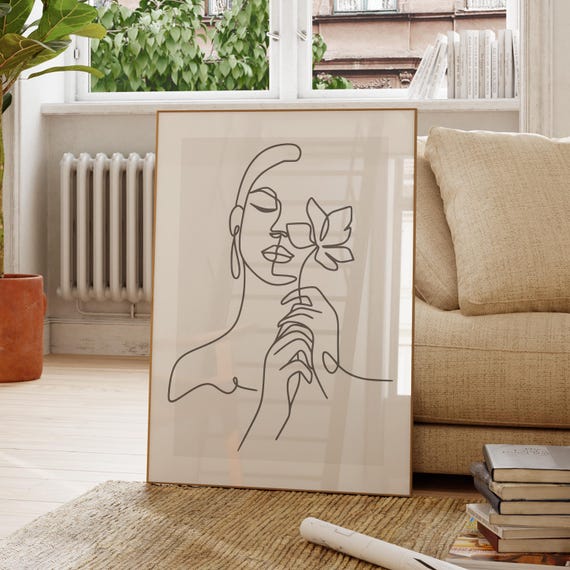 Face Outline Minimal Wall Art Abstract Neutral Poster Simple Bedroom Decor Scandinavian Style Print Colorful Modern