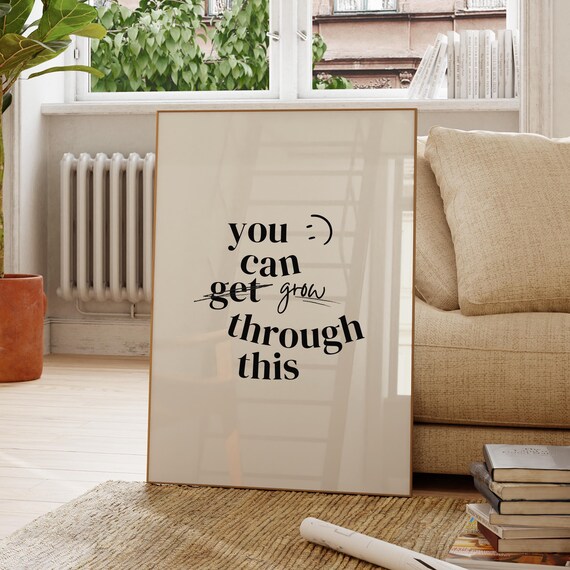 You Can Grow Through This Minimal Serif Quote Black Cream Poster